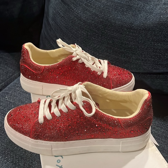 Betsey Johnson Shoes - Betsey Johnson Red Sparkle Sidney Sneakers